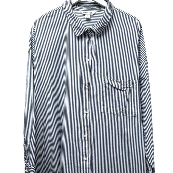 OLD NAVY Plus Size 3X Oversized Boyfriend Shirt Blue Stripe Cotton Button Up - Picture 1 of 10